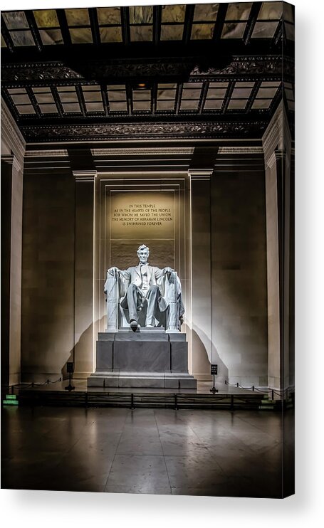 Lincoln Memorial Acrylic Print featuring the photograph Abe Lincoln under his night lights by Sven Brogren