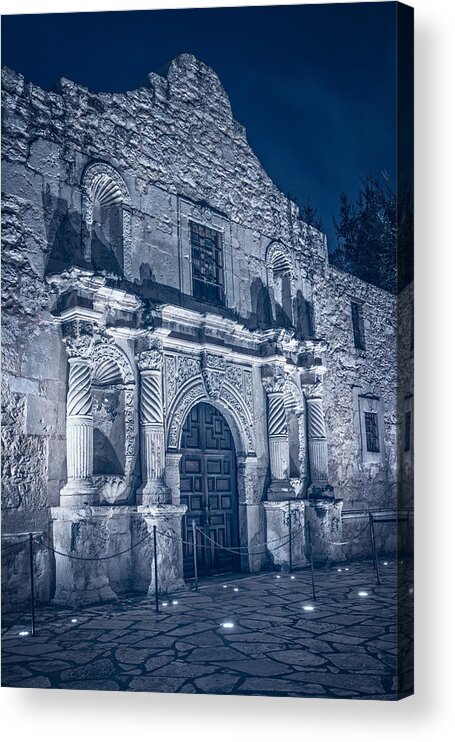 Joan Carroll Acrylic Print featuring the photograph Alamo Door BW by Joan Carroll