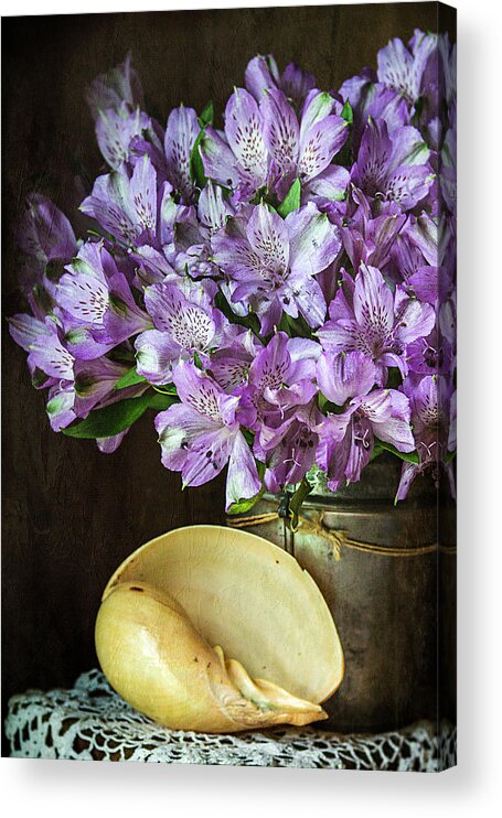 Alstroemeria Acrylic Print featuring the photograph Alstroemeria with Seashell by Cindi Ressler