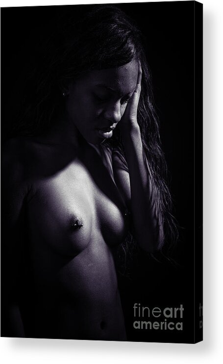 Amani Acrylic Print featuring the photograph Amani African American Nude Sensual Sexy Fine Art Print in sepia 4927.01 by Kendree Miller
