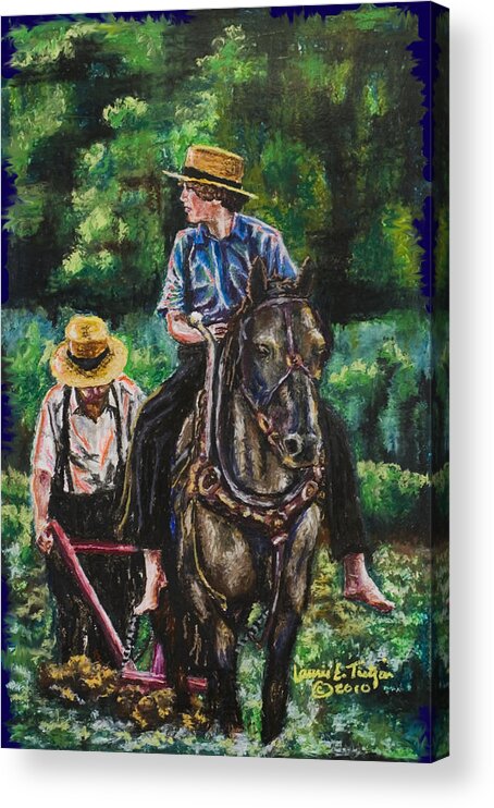 Amish Acrylic Print featuring the pastel Amish Plowing by Laurie Tietjen