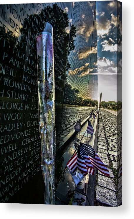 Vietnam War Acrylic Print featuring the photograph An early morning look at Vietnam Veterans Memorial by Sven Brogren