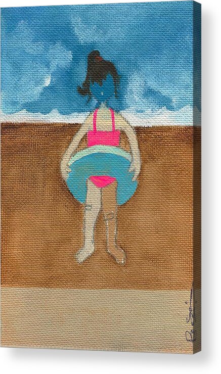 Beach Acrylic Print featuring the painting Annatte at the Beach with Bandaids by Ricky Sencion