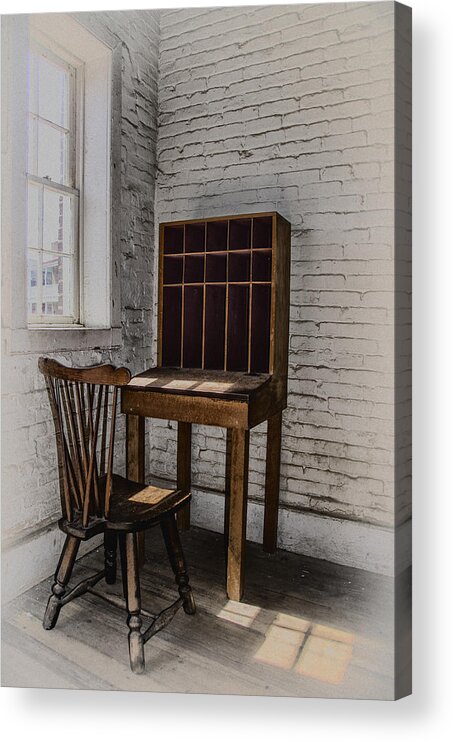 Antique Acrylic Print featuring the photograph Antique Wooden Desk by Bill Cannon