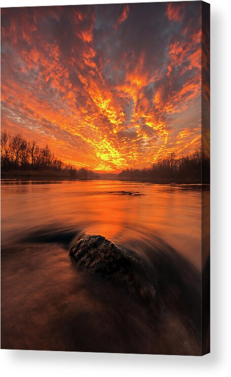 Landscape Acrylic Print featuring the photograph Fire on sky #1 by Davorin Mance