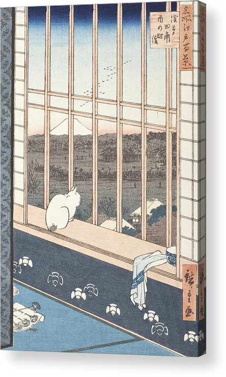 Cat Acrylic Print featuring the painting Asakusa Rice Fields and Festival of Torinomachi from the Series One Hundred Famous Views of Edo by Hiroshige