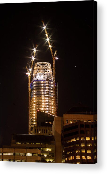 Attack Of The Salesforce Tower Acrylic Print featuring the photograph Attack of the Salesforce Tower by Bonnie Follett