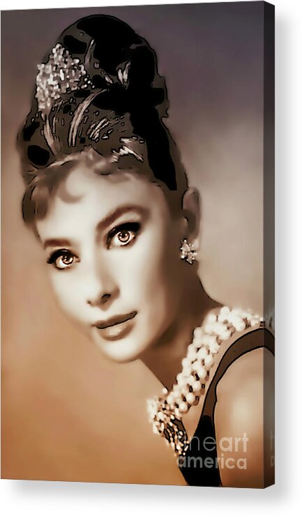 Audrey Hepburn Acrylic Print featuring the photograph Aurdrey Hepburn - Famous Actress by Ian Gledhill