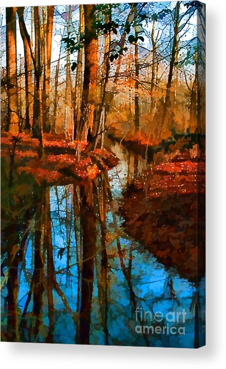 Autumn Acrylic Print featuring the digital art Autumn Reflection by Xine Segalas