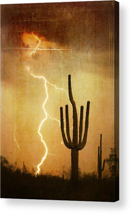 Arizona Acrylic Print featuring the photograph AZ Saguaro Lightning Storm V by James BO Insogna