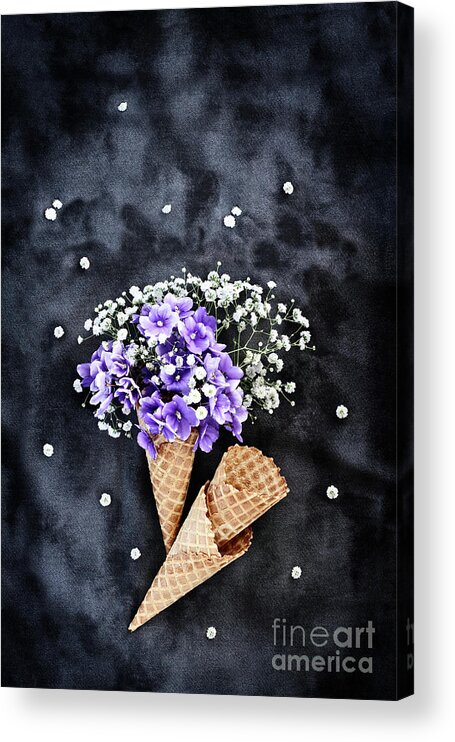 Still Life Acrylic Print featuring the photograph Baby's Breath and Violets Ice Cream Cones by Stephanie Frey
