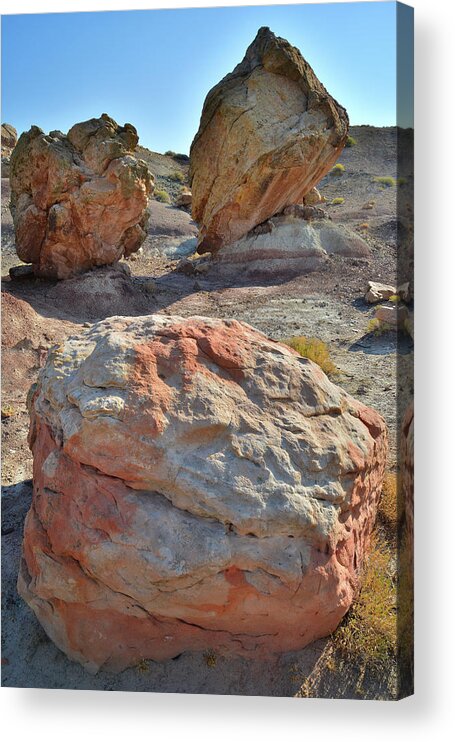 Grand Junction Acrylic Print featuring the photograph Balanced Boulders in Bentonite Site by Ray Mathis
