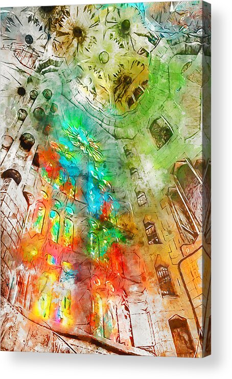 Sagrada Familia Acrylic Print featuring the painting Barcelona, Sagrada Familia - Watercolor 01 by AM FineArtPrints