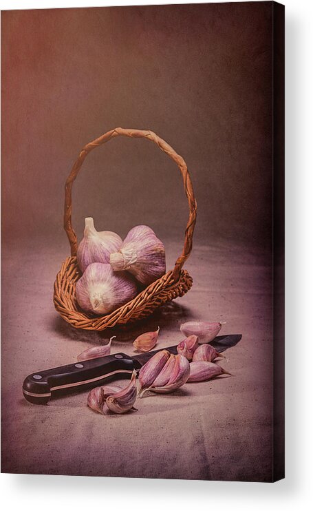 Garlic Acrylic Print featuring the photograph Basket of Garlic Still Life by Tom Mc Nemar