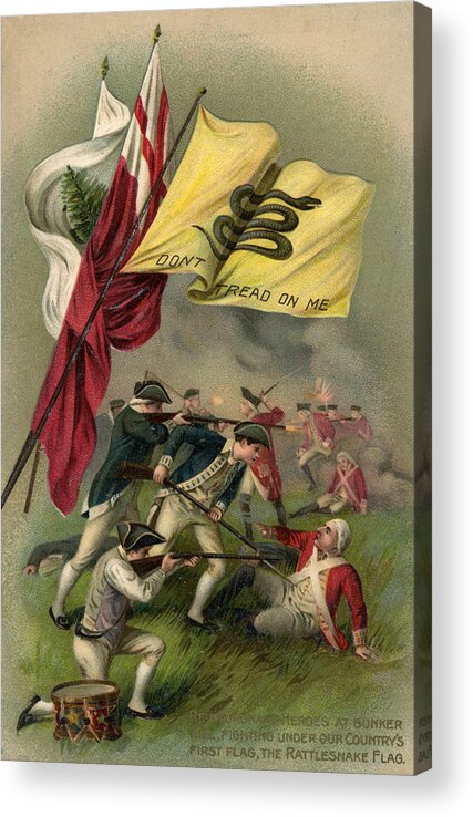Battle Of Bunker Hill With Gadsden Flag Acrylic Print featuring the drawing Battle of Bunker Hill with Gadsden Flag by American School