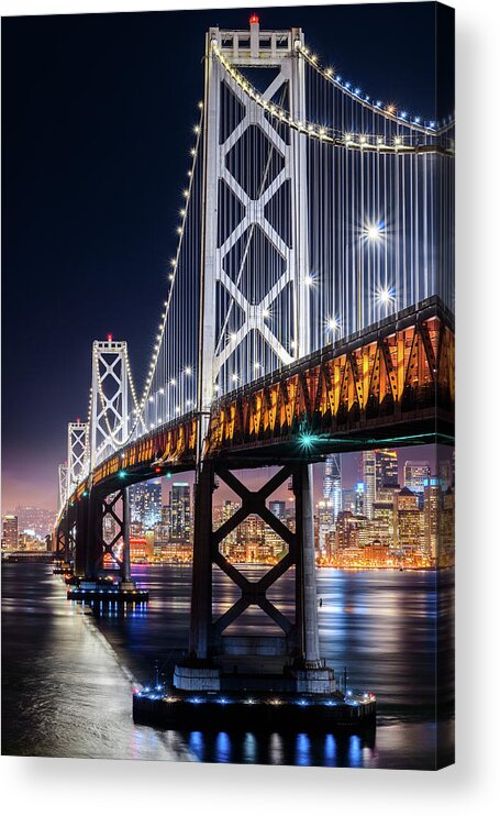 Bay Area Acrylic Print featuring the photograph Bay Bridge and San Francisco By Night 12 by Jason Chu