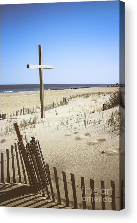 Beach Cross Acrylic Print featuring the photograph Beach Cross at Ocean Grove by Colleen Kammerer