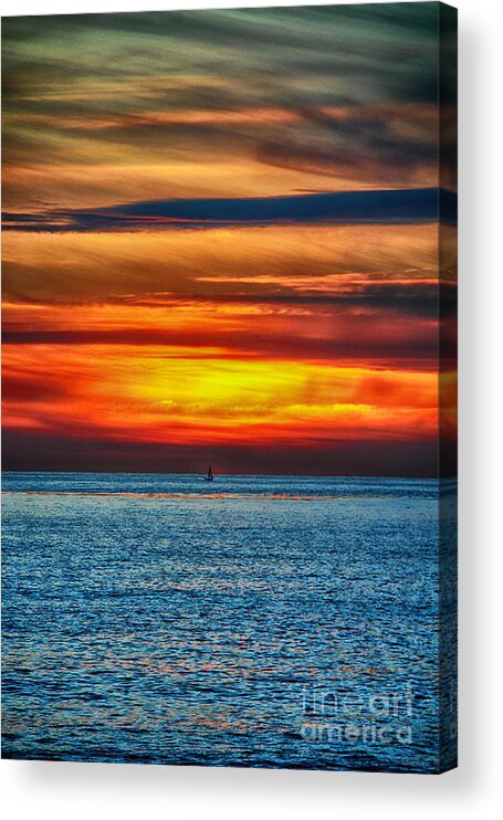 Golden Sunset Acrylic Print featuring the photograph Beach Sunset and Boat by Mariola Bitner