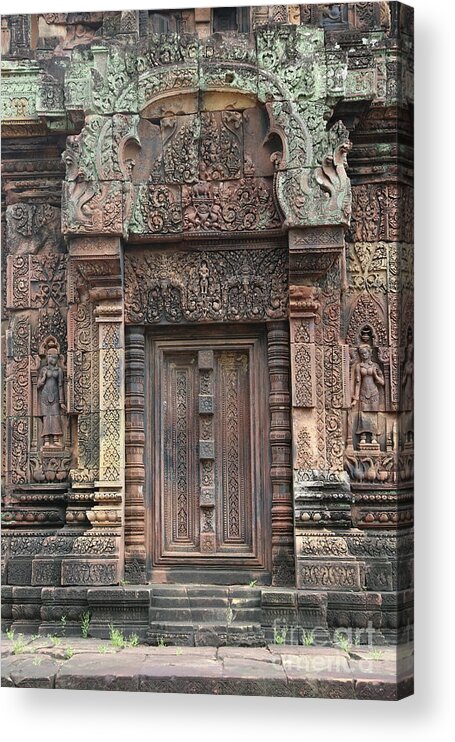 Ancient Acrylic Print featuring the photograph Beautiful Door Entrance 10th Century Cambodia Architecture by Chuck Kuhn