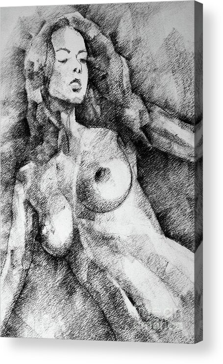 Drawing Acrylic Print featuring the drawing Beautiful Girl Close Up Standing Pose Art Drawing by Dimitar Hristov
