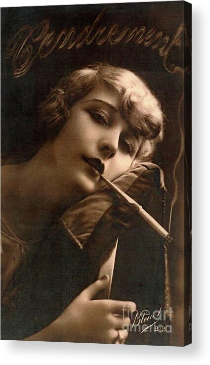 French Acrylic Print featuring the painting Beautiful Smoking French Woman by Mindy Sommers