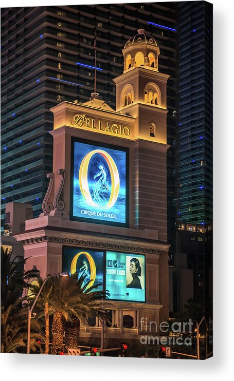 Bellagio Acrylic Print featuring the photograph Bellagio Sign at Night by Aloha Art
