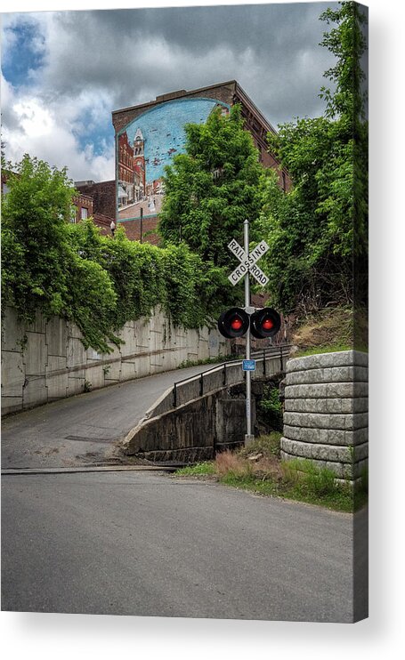 Bellows Falls Vermont Acrylic Print featuring the photograph Bellows Falls RR Crossing by Tom Singleton