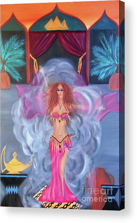 Belly Dance Acrylic Print featuring the painting Belly Dance Genie by Artist Linda Marie