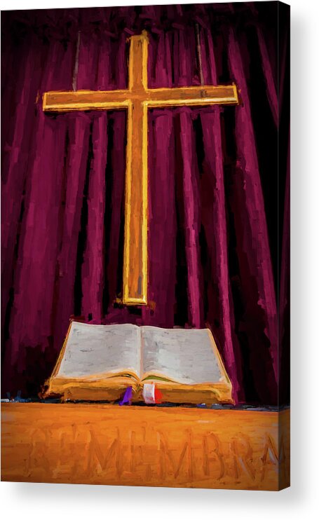Cross Acrylic Print featuring the digital art Bible and Cross by Barry Wills