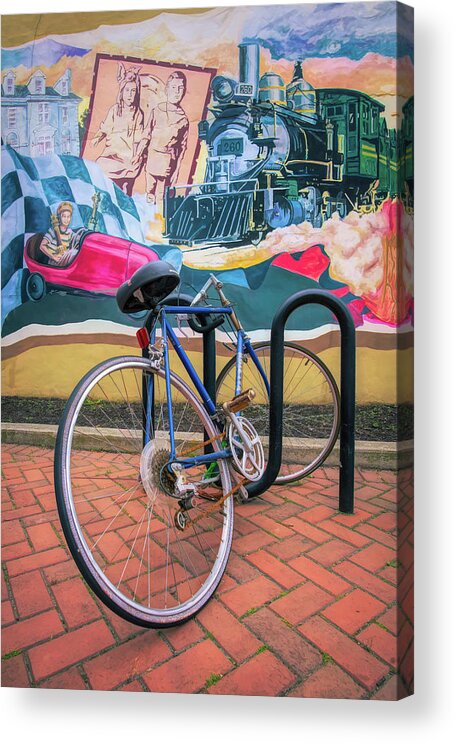 Bicycle Acrylic Print featuring the photograph Bicycle In Rack Enjoying The Mural by Gary Slawsky