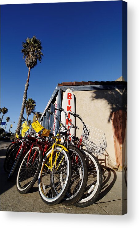 Darin Volpe Patterns And Abstracts Acrylic Print featuring the photograph Bikes and Bikinis - Ventura, California by Darin Volpe
