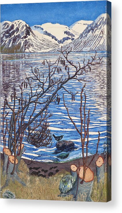 Astrup Acrylic Print featuring the painting Bird on a Stone by MotionAge Designs