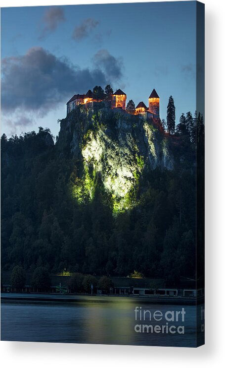 Lake Bled Acrylic Print featuring the photograph Bled Castle Twilight by Brian Jannsen