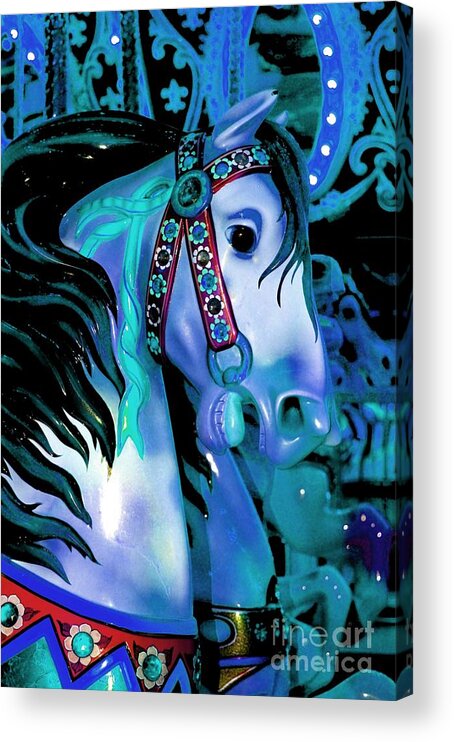 Carousel Horse Acrylic Print featuring the digital art Blue and Teal Carousel Horse by Patty Vicknair