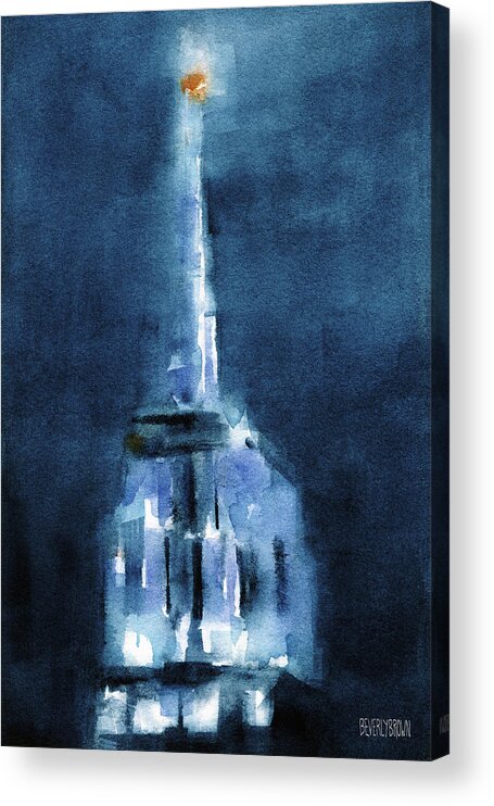 New York Acrylic Print featuring the painting Blue Empire State Building by Beverly Brown