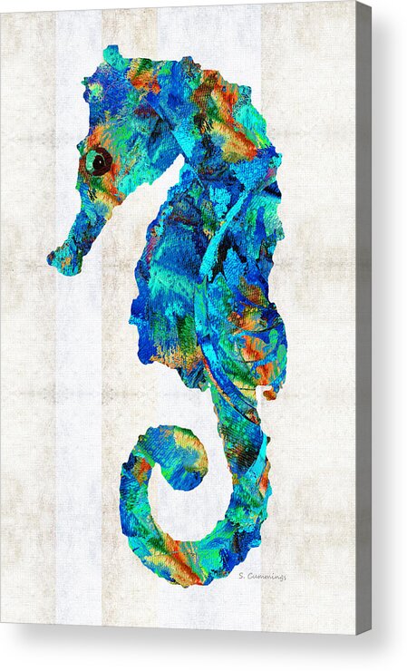 Seahorse Acrylic Print featuring the painting Blue Seahorse Art by Sharon Cummings by Sharon Cummings