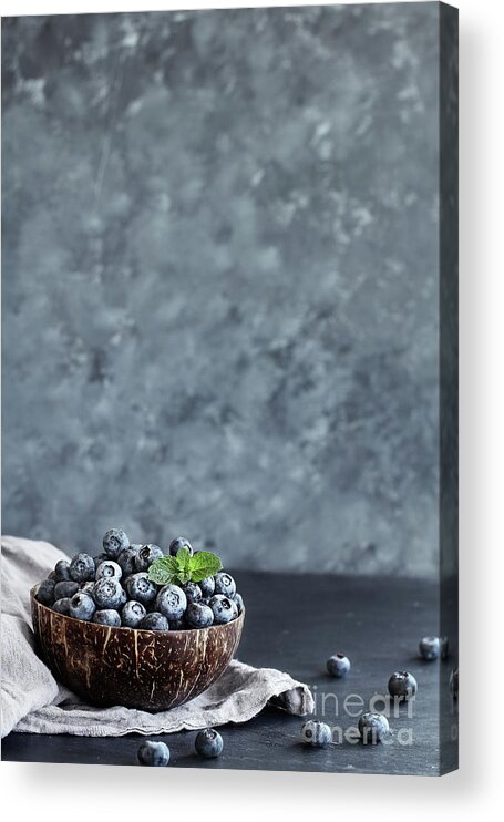 Blueberries Acrylic Print featuring the photograph Blueberries in a Coconut Bowl by Stephanie Frey