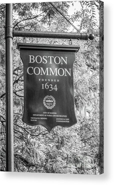 1634 Acrylic Print featuring the photograph Boston Common Sign Black and White Photo by Paul Velgos