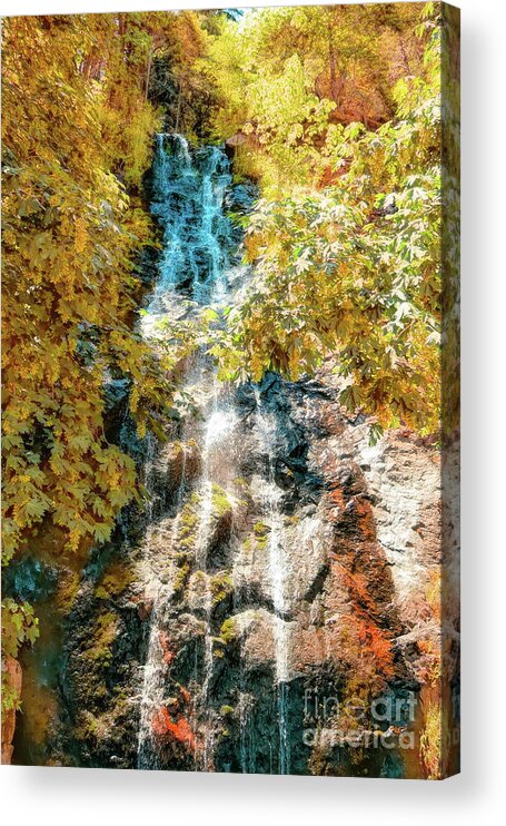 Joe Lach Acrylic Print featuring the digital art Bridal Veil Falls in Yellow by Joe Lach