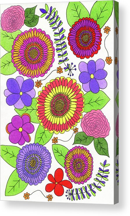 Colorful Flowers Acrylic Print featuring the drawing Bright and Cheery Flowers by Lisa Blake