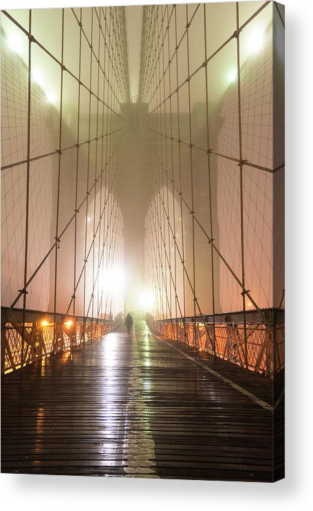 Manhattan Acrylic Print featuring the photograph Brooklyn Bridge in Fog by Randy Lemoine