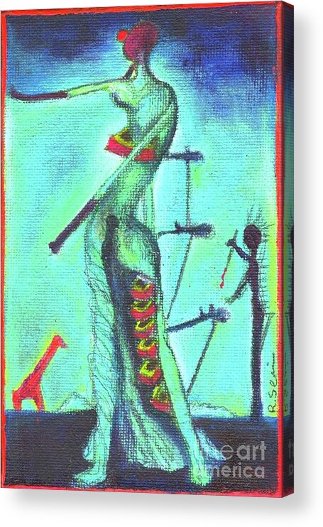 Girl Acrylic Print featuring the painting Burning Giraffe and Me by Ricky Sencion