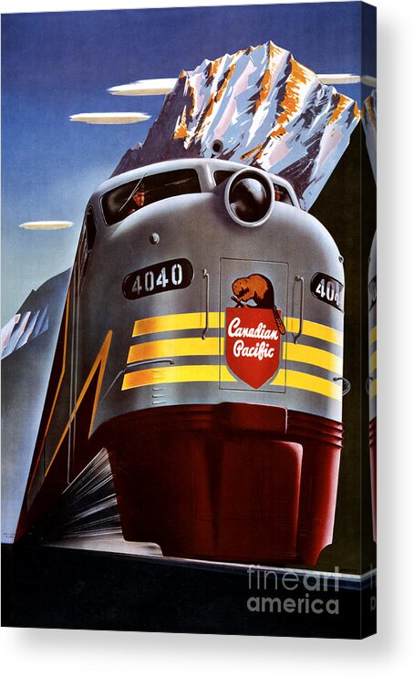 Vintage Acrylic Print featuring the painting Canada Vintage Railroad Travel Poster Restored by Vintage Treasure