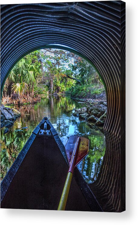 Boats Acrylic Print featuring the photograph Canoeing Through the Tunnel by Debra and Dave Vanderlaan