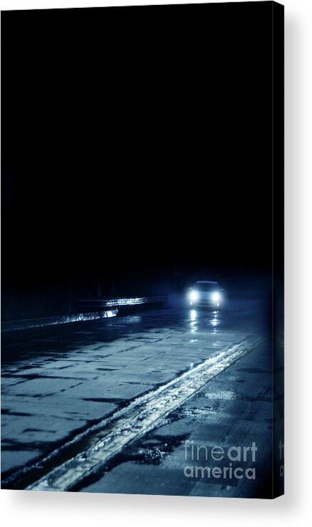 Car Acrylic Print featuring the photograph Car On a Rainy Highway at Night by Jill Battaglia