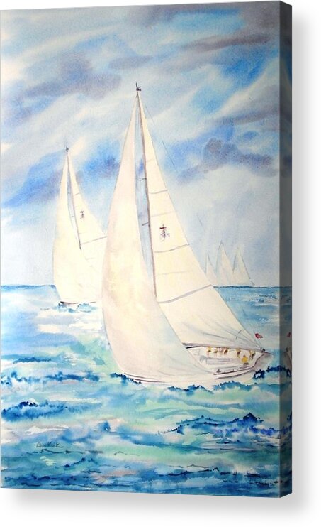 Sailing Acrylic Print featuring the painting Caribbean Racing by Diane Kirk