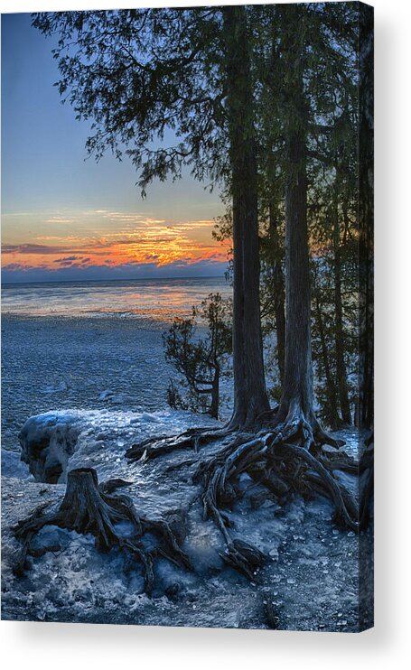 Wisconsin Acrylic Print featuring the photograph Cave Point Winter by CA Johnson