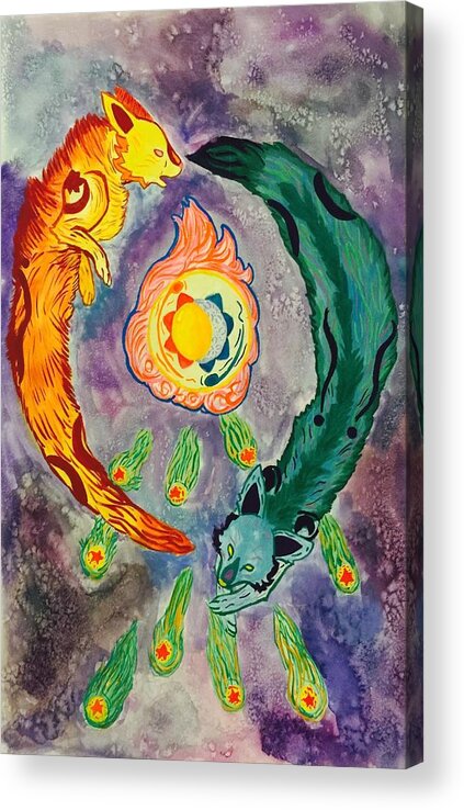 Item Acrylic Print featuring the painting Celestial Fox Alignment by AmaSepia Gittens-Jones' Fox And Fantasy Designs