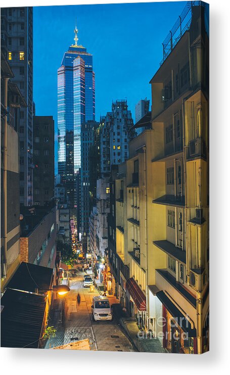 Aerial Acrylic Print featuring the photograph central of Hong Kong at night by Tuimages 