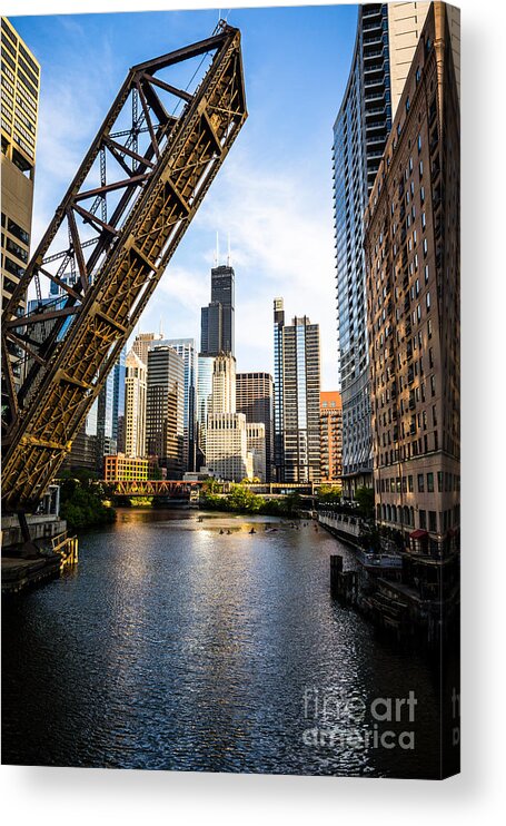 America Acrylic Print featuring the photograph Chicago Downtown and Kinzie Street Railroad Bridge by Paul Velgos